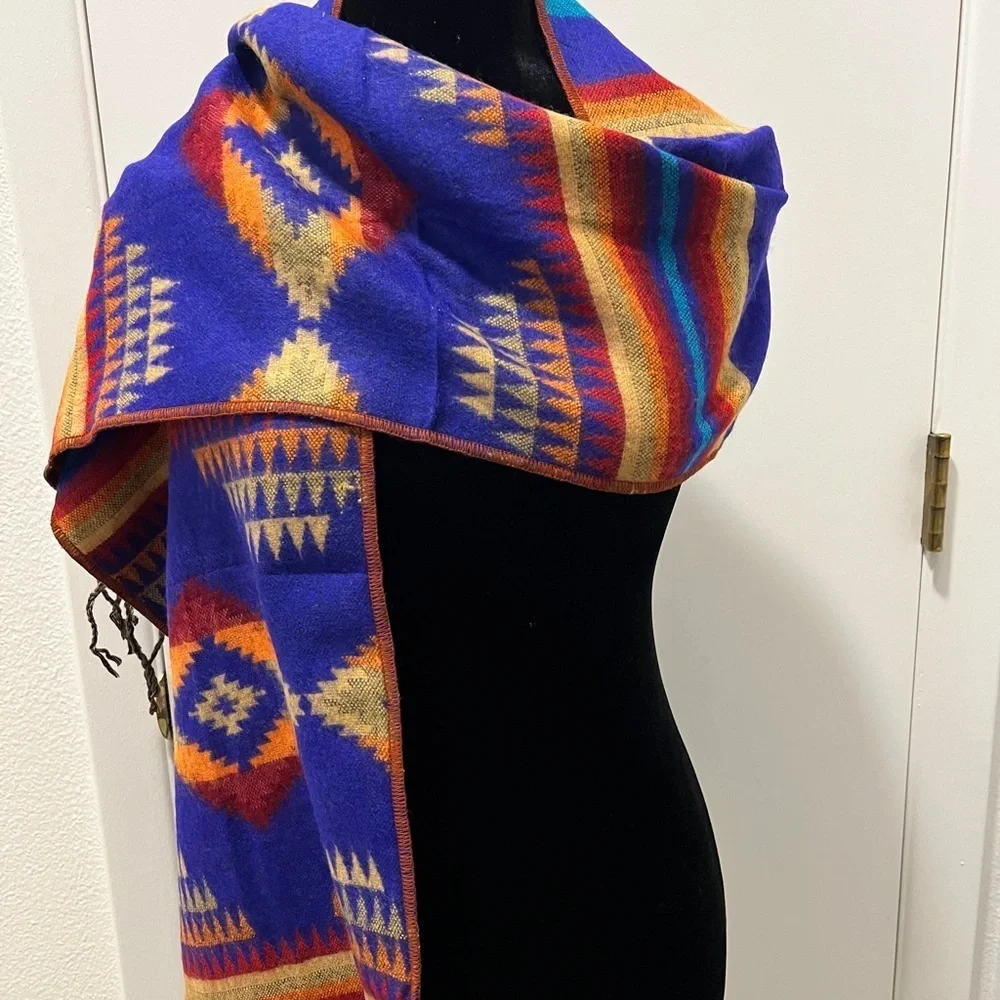 Southwest Aztec Tribal Scarf Shawl – Woven Wrap with Fringe